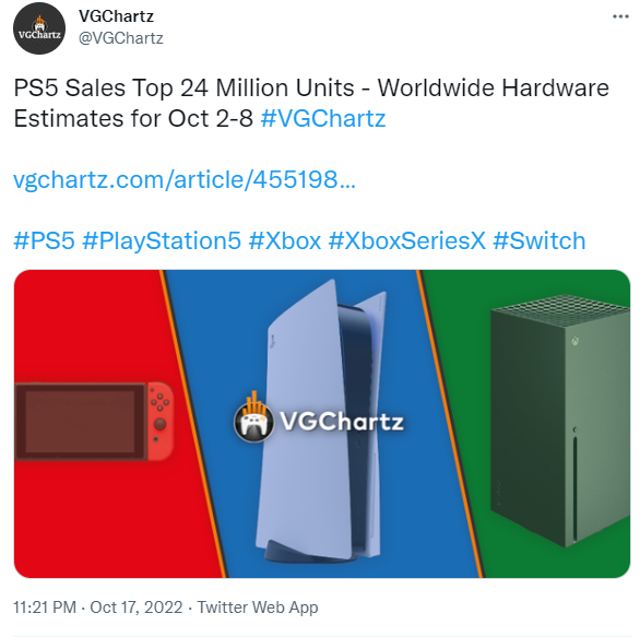 索尼PS5銷(xiāo)量終破2400萬(wàn) 任天堂Switch 1.1億臺(tái)遙遙領(lǐng)先