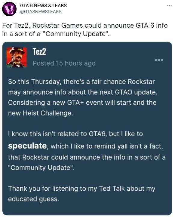 舅舅黨推測《GTA6》或?qū)⒁颉吧鐓^(qū)更新”而正式公布