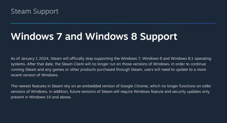 Steam明年1月起不再支持Win7/win8！想玩就得升級！